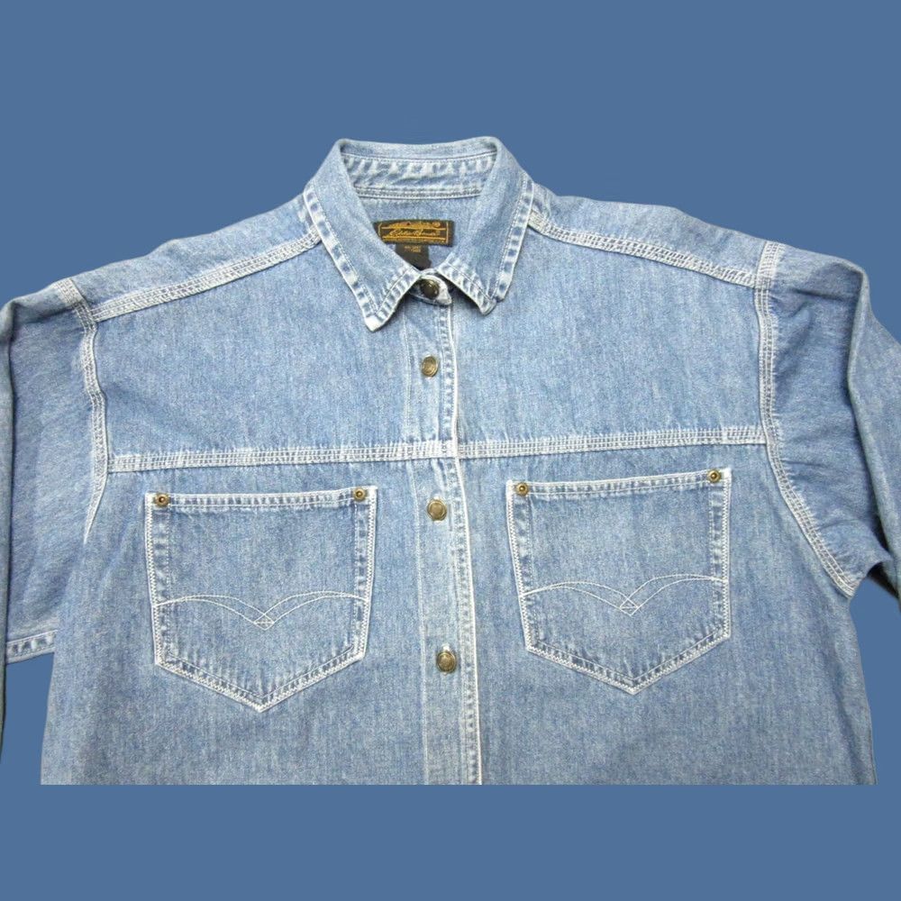 Eddie Bauer VINTAGE Eddie Bauer Shirt Womens Medium Blue Western Denim Cowboy Button-Up Long Sleeve Womens Regular Pink? Size M / US 6-8 / IT 42-44 - 1 Thumbnail