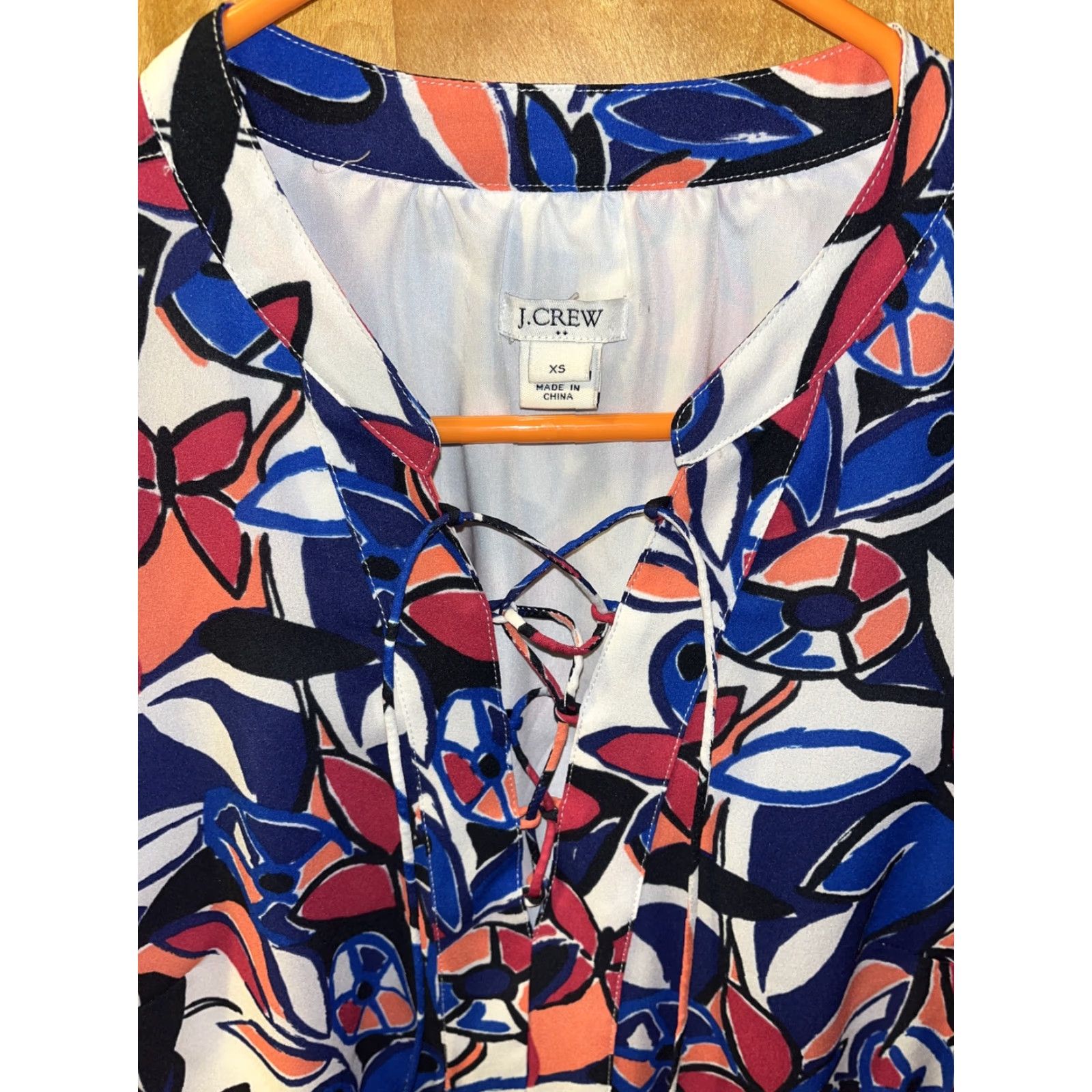 J.Crew J.CREW Womens 3/4 Sleeve Floral Blue Pink Printed Lace Up Dress Size XS A-Line Summer Casual Multicolor Polyester Short Size XS / US 0-2 / IT 36-38 - 2 Thumbnail