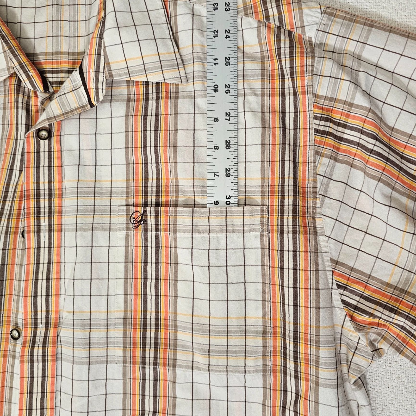 Southpole Southpole Button-Up Shirt Short Sleeve White Orange Plaid Button Down Collar Mens L Size US L / EU 52-54 / 3 - 6 Thumbnail