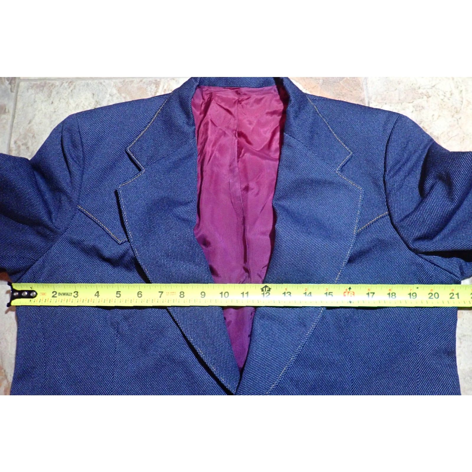 Lee VINTAGE LEE Blazer Jacket - Denim Look, Dark Blue, 42L, Mens, 60s Western Rockabilly, Polyester, Faux Denim Size 42R - 4 Thumbnail