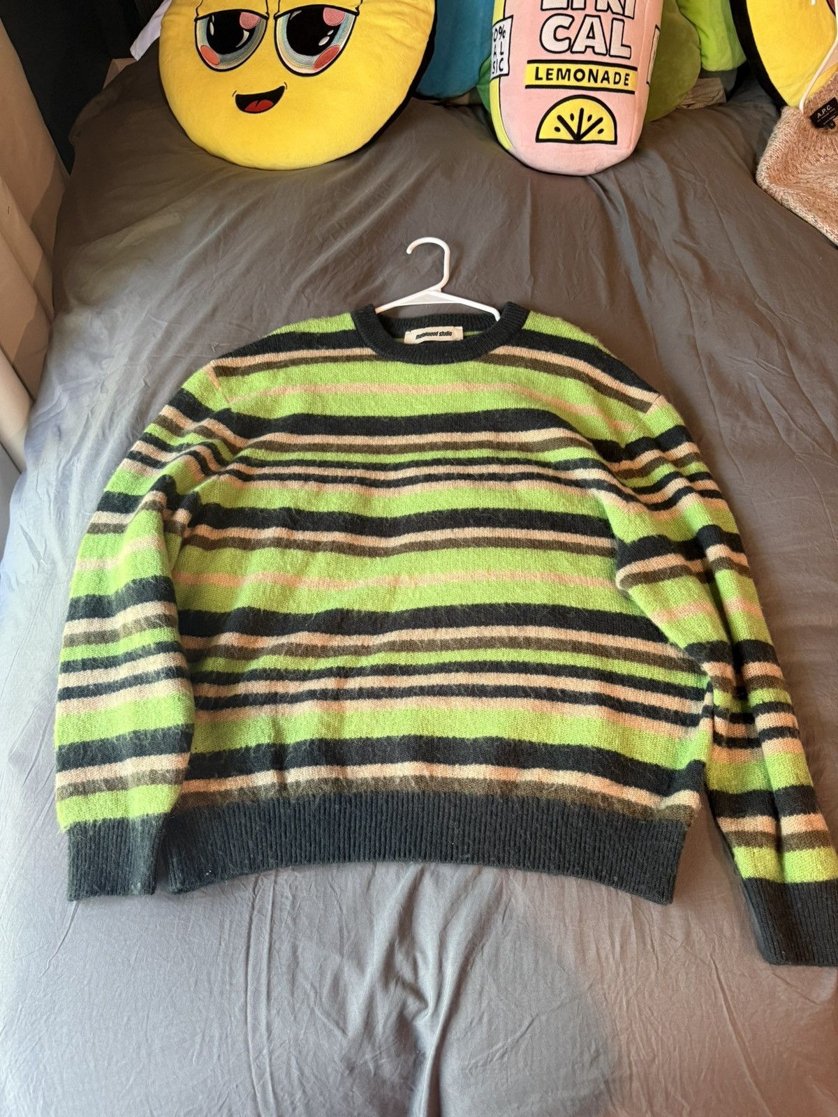 Metalwood Studio Metalwood Studio Striped Mohair Knit Sweater Dark Green Size US L / EU 52-54 / 3 - 1 Thumbnail