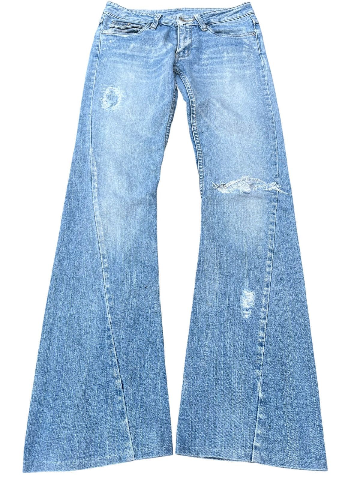 Vintage Japanese Brand Blue Washed Distressed Flare Jeans