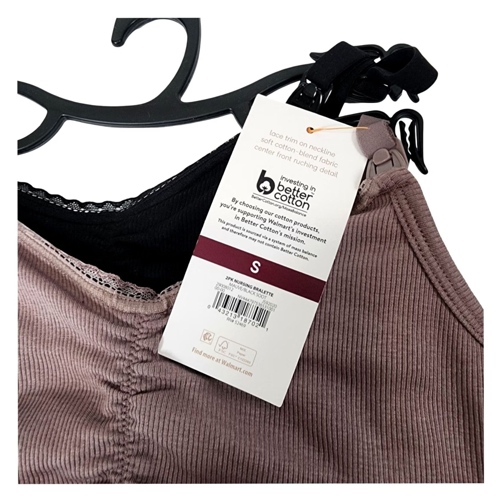 Vintage Joyspun Nursing Bralette 2PK Wirefree Mauve Black Soot S Women’s Bra Set Lace Ruching Lightweight Size ONE SIZE - 5 Thumbnail