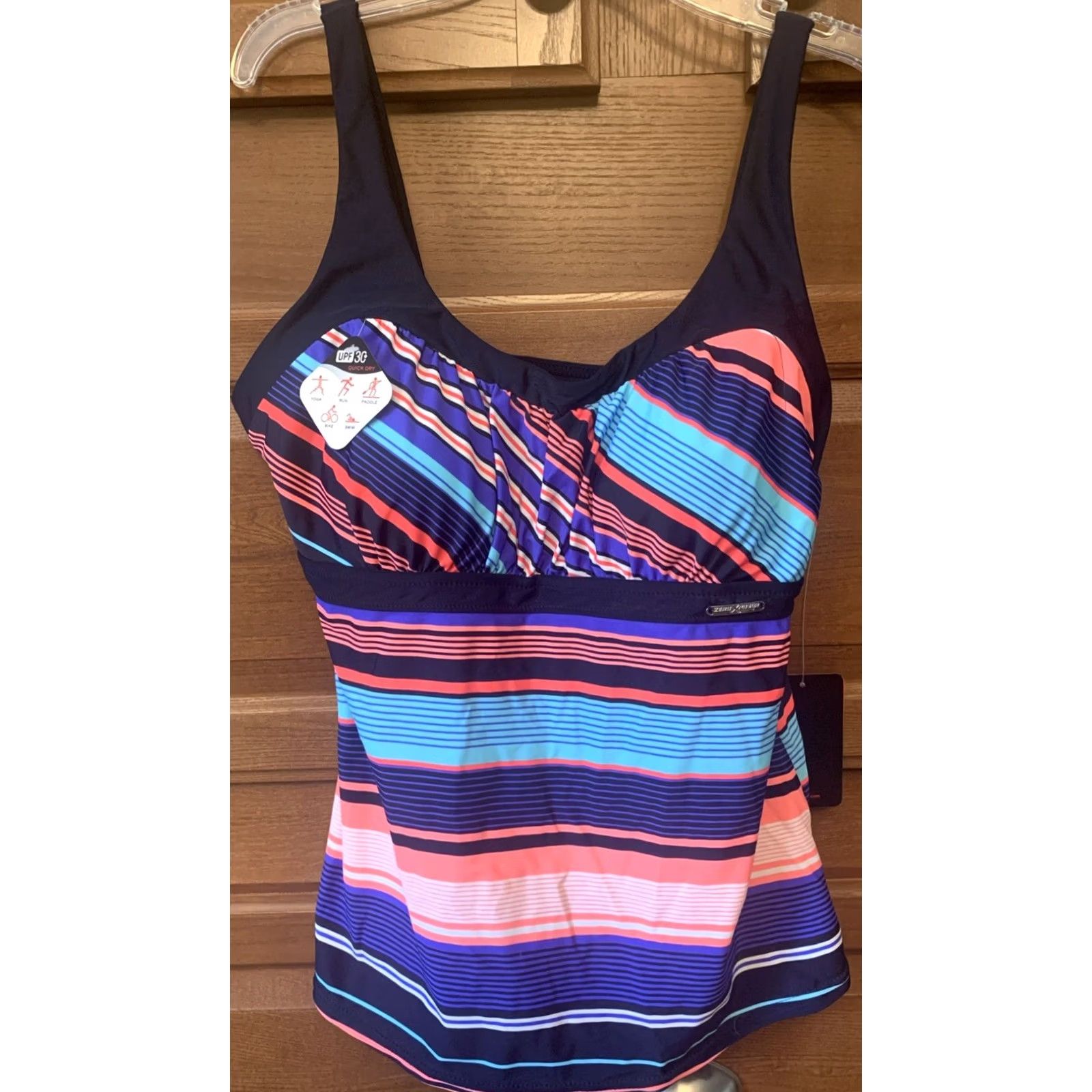 ZeroXposur NWT Zeroxposur Tank SwimSuit Top Sz 14 Striped Black Blue Quick Dry UPF 2292 Size XL / US 12-14 / IT 48-50 - 2 Thumbnail