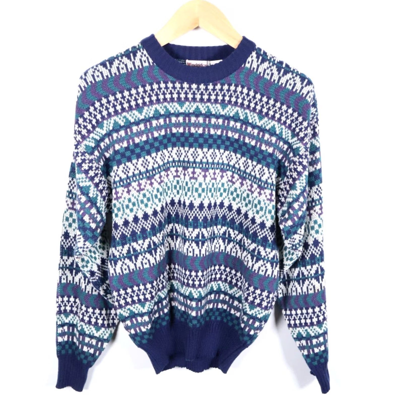 Vintage VINTAGE 90s Fair Isle Sweater Men's M Blue White Crewneck Windridge Pullover Knit Warm Casual Ski Retro Size US M / EU 48-50 / 2 - 2 Thumbnail