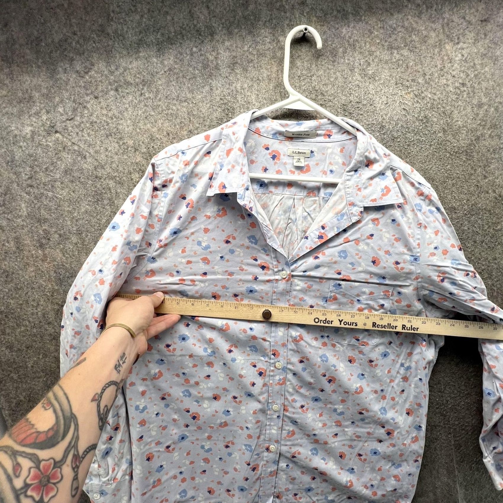 Vintage L.L. Bean Shirt Womens 2X Blue Floral Wrinkle Free Button Long Sleeve Top Size XXL / US 16-18 / IT 52-54 - 5 Thumbnail