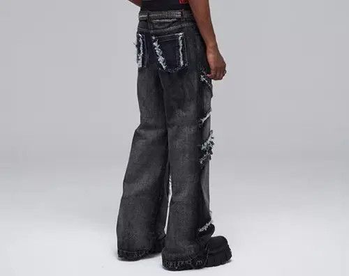 Jean Vintage deconstructed washed distressed fringed jeans Size US 34 / EU 50 - 4 Thumbnail