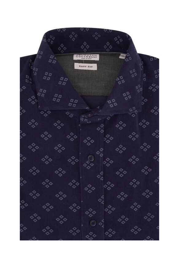 Brunello Cucinelli o1mtch0225 Corduroy Cotton Sport Shirt in Navy Size US M / EU 48-50 / 2 - 1 Thumbnail
