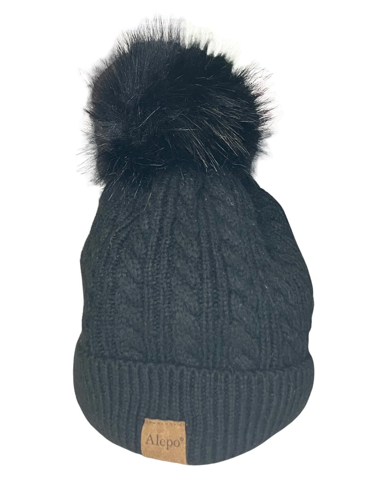 Other Alepo Black Knit Beanie Hat w Faux Fur Pom Pom Size ONE SIZE - 2 Thumbnail