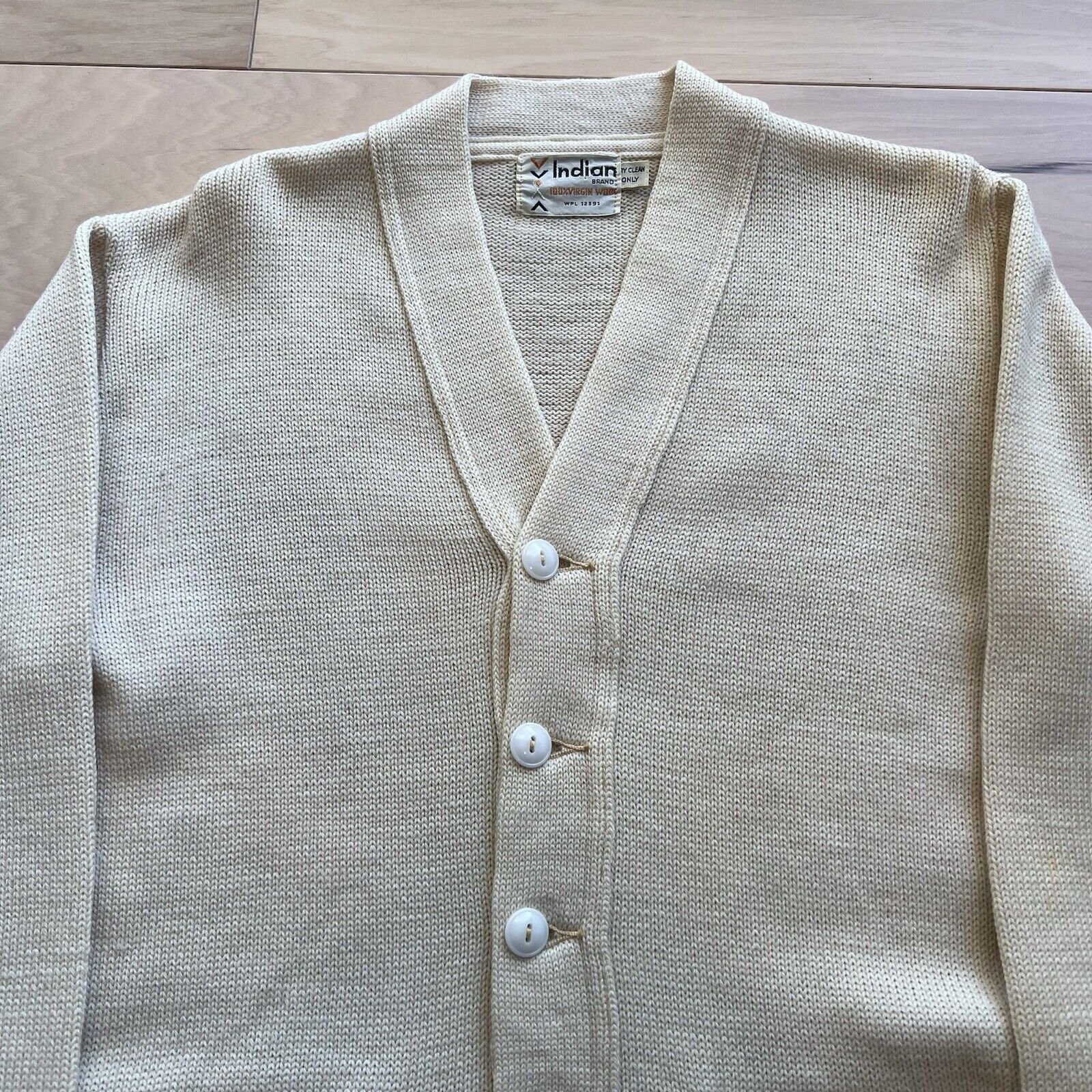 Vintage Vintage Letterman Cardigan S Beige Wool Sweater 60s Indian Size US S / EU 44-46 / 1 - 3 Thumbnail