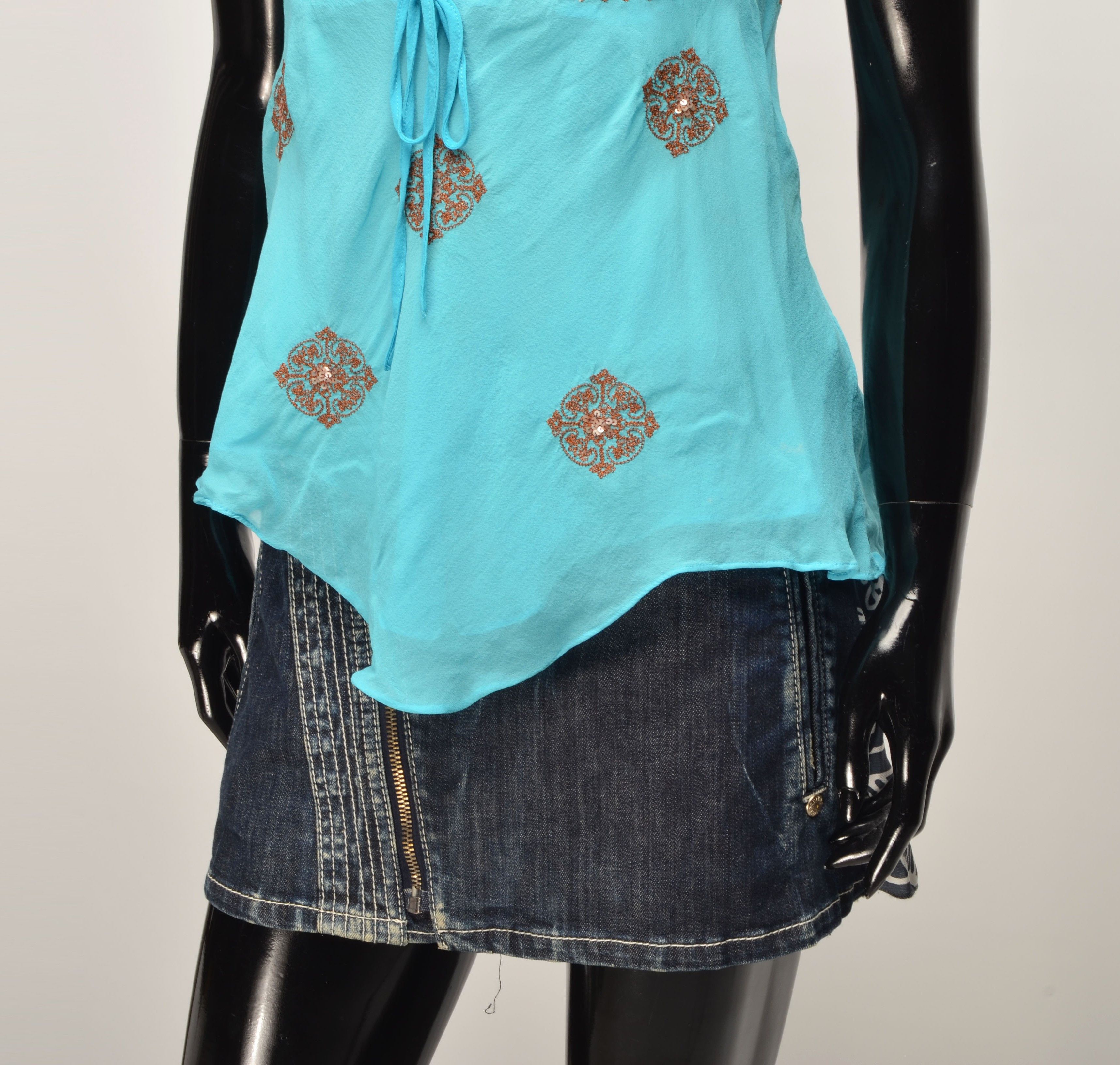 Vintage Vintage Yes or No Y2K Silk Beaded Fairy Mesh Top Size L / US 10 / IT 46 - 3 Thumbnail