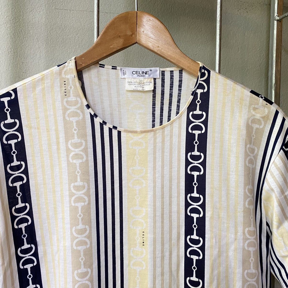 Celine CELINE Beige & Navy Chain Stripe Tee Size XS / US 0-2 / IT 36-38 - 15 Thumbnail