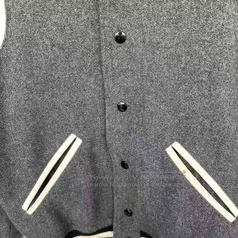 Saint Laurent Paris Saint Laurent Paris Grey Wool Mixed Leather Baseball Jacke Size US S / EU 44-46 / 1 - 3 Thumbnail