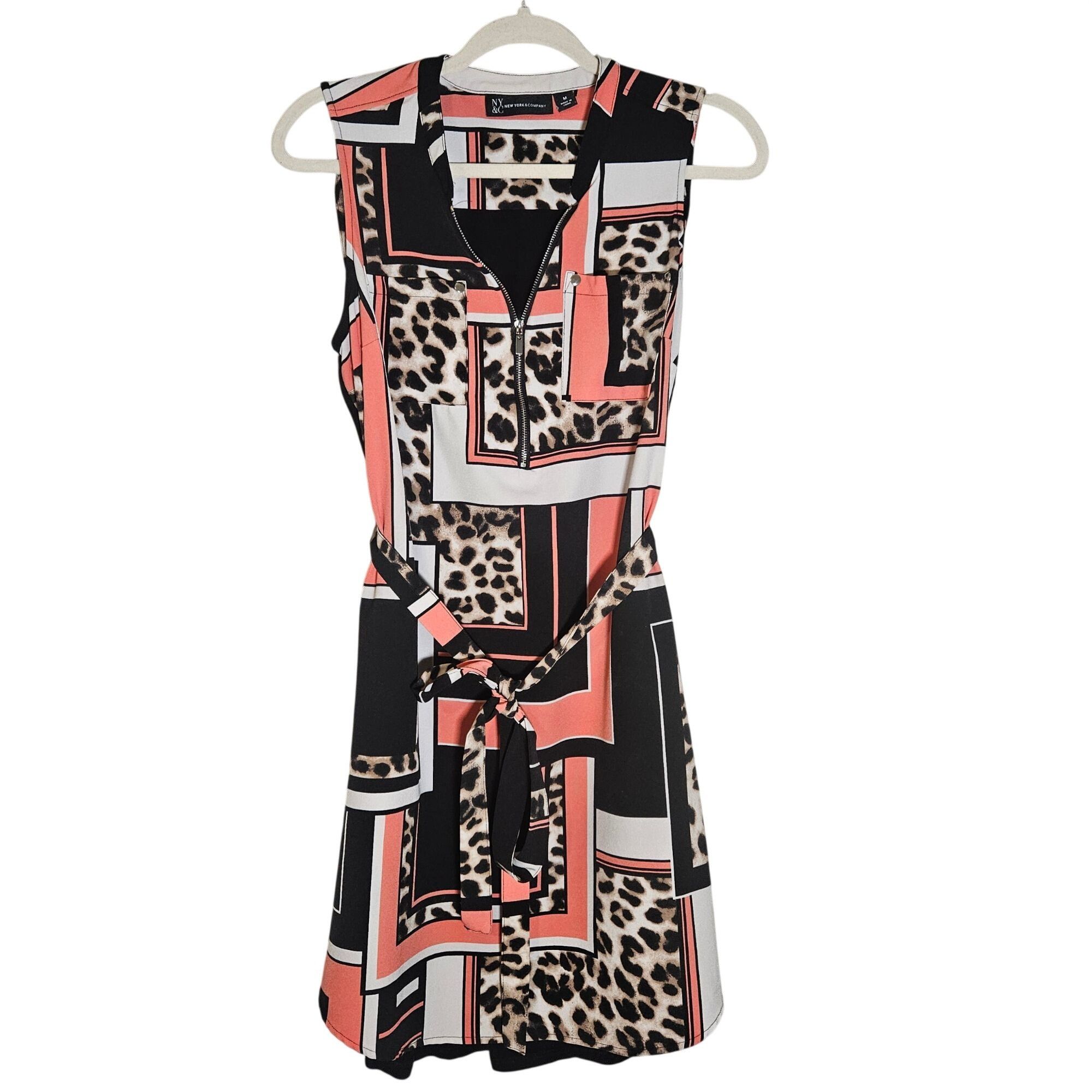 Other NY & Co Sleeveless Belted Dress M Leopard Block Print Y2K Do Size M / US 6-8 / IT 42-44 - 2 Thumbnail