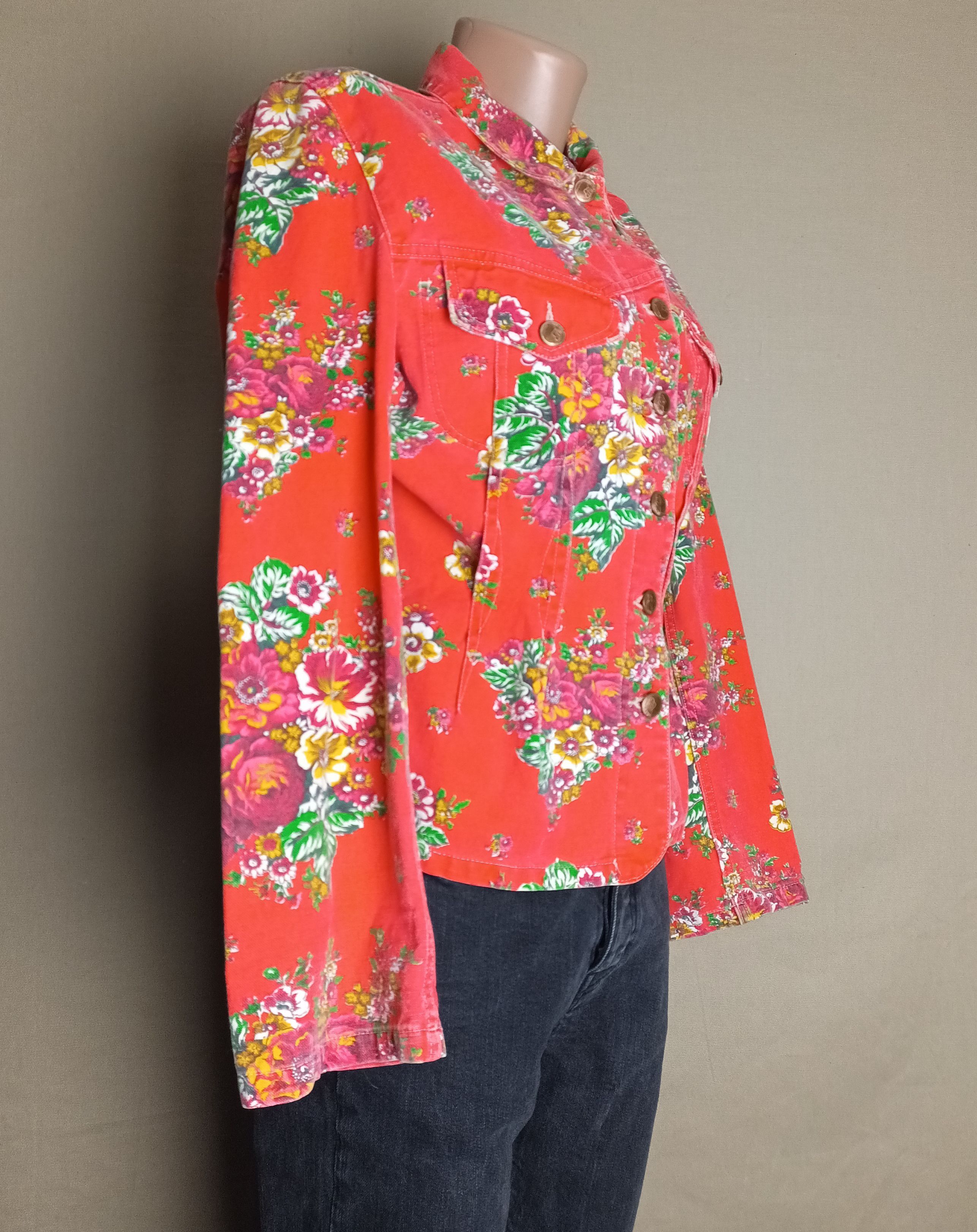Kenzo × Vintage KENZO Jeans Vintage 90s Red Flower Print Denim Jacket Size L / US 10 / IT 46 - 3 Thumbnail