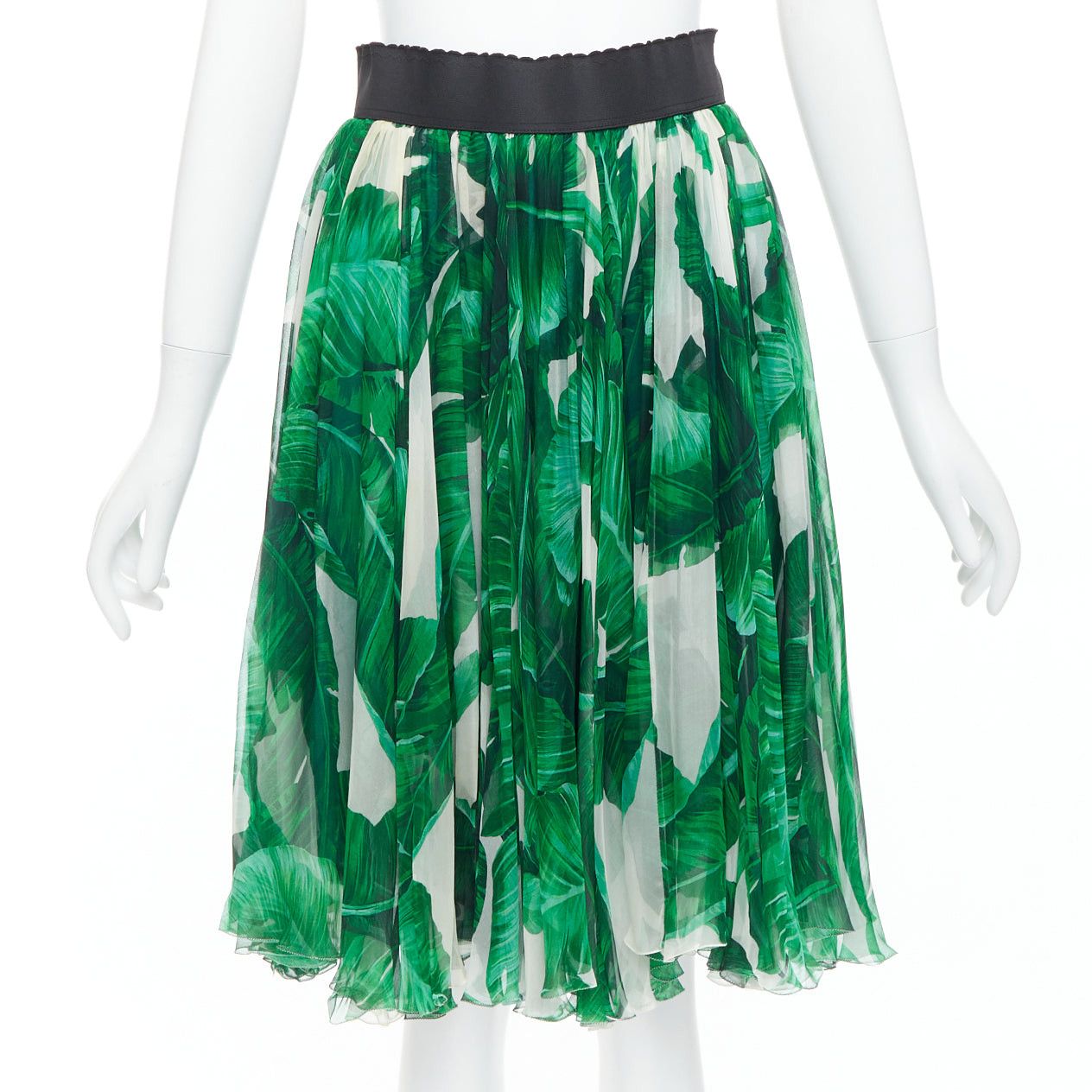 Dolce & Gabbana DOLCE GABBANA green tropical leaf print silk chiffon skirt IT36 XXS Size 25" / US 0 / IT 36 - 1 Thumbnail