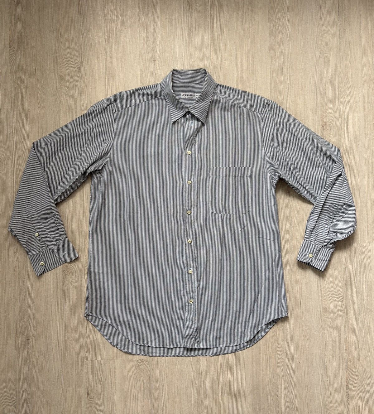 Giorgio Armani Giorgio Armani Pinstripe White Gray Shirt Size US L / EU 52-54 / 3 - 1 Thumbnail