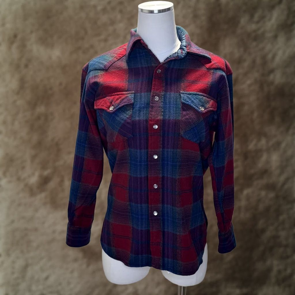Pendleton VINTAGE Pendleton Shirt Womens M Red Blue Plaid Wool Western Snap Front 70s Size M / US 6-8 / IT 42-44 - 1 Thumbnail