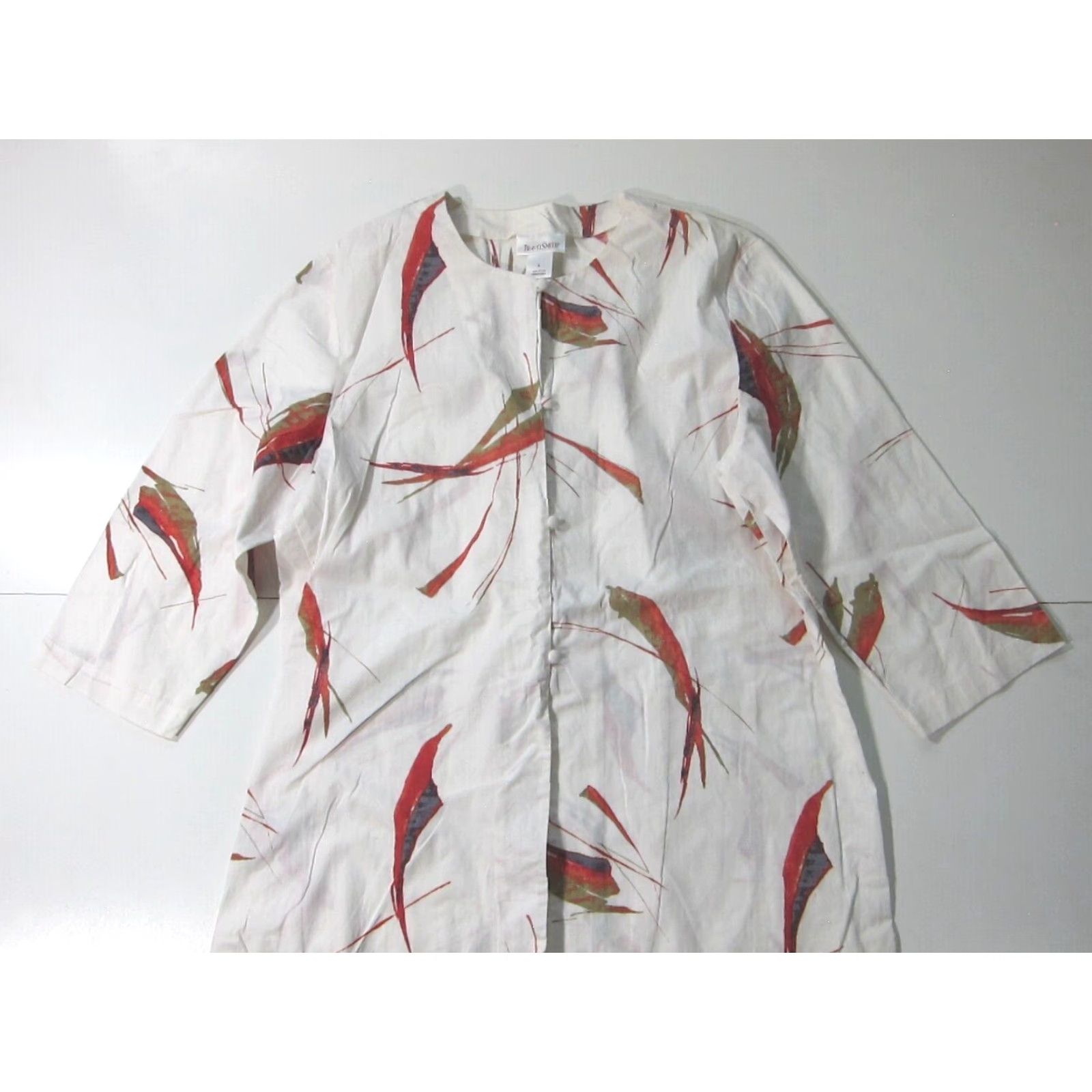 Vintage TravelSmith Blouse Tunic 100% Cotton Floral Button Down White Large Women XS? Size L / US 10 / IT 46 - 5 Thumbnail
