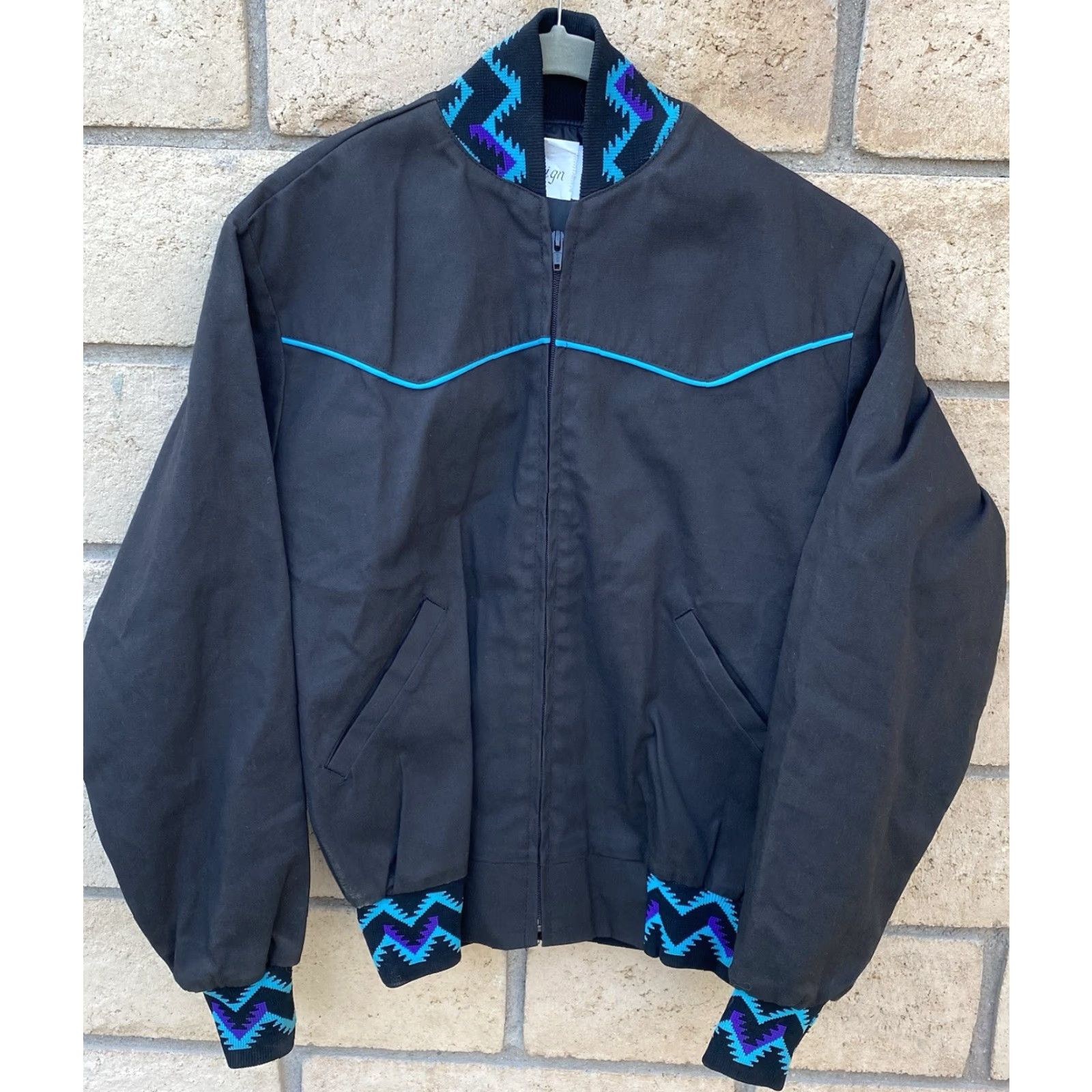 Vintage VINTAGE Stitch Design Jacket Western Cowboy Western Jacket M Mens Black Cotton Blend Zip Bomber Geometric Southwest Pattern 90s ca Sonora Size US M / EU 48-50 / 2 - 2 Thumbnail