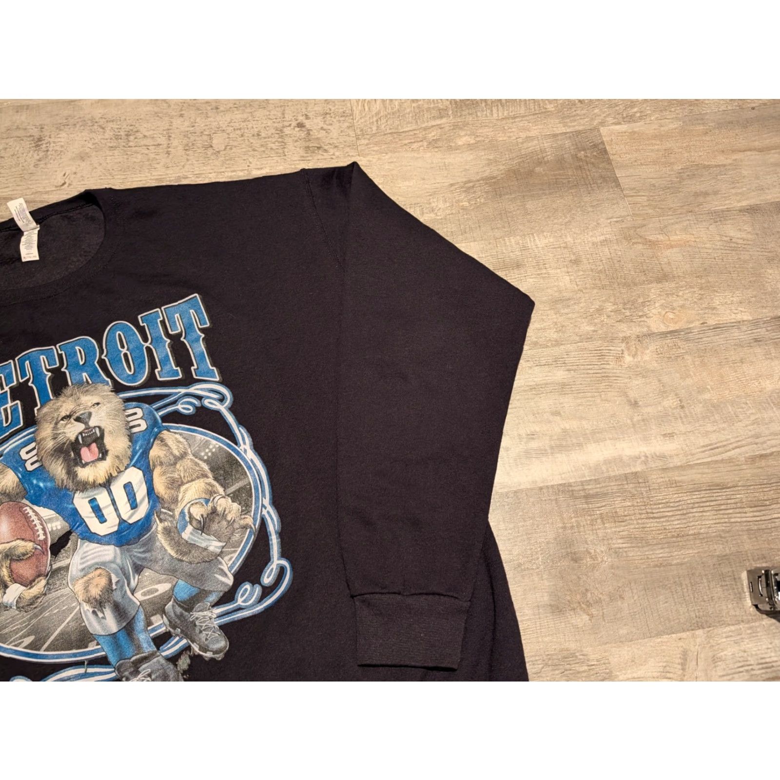 Jerzees Detroit Lions Graphic Crewneck Sweatshirt Black Mens XL Fleece Pullover Size US XL / EU 56 / 4 - 3 Thumbnail