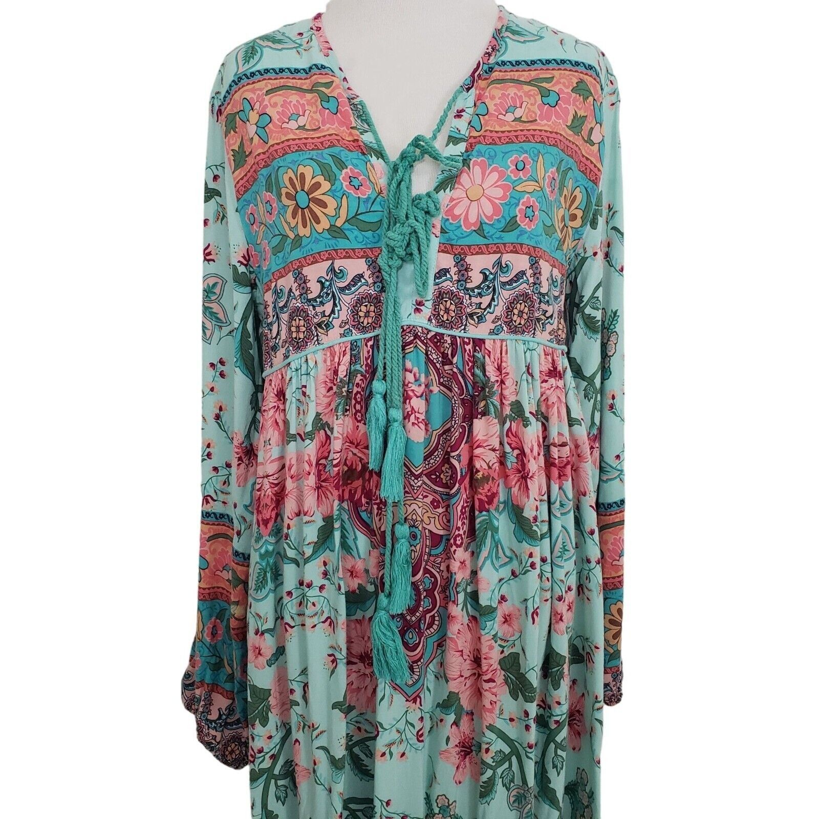 Designer R Vivimos Floral Midi Dress Womens Size Medium Blue Mixed Pr Size M / US 6-8 / IT 42-44 - 2 Thumbnail