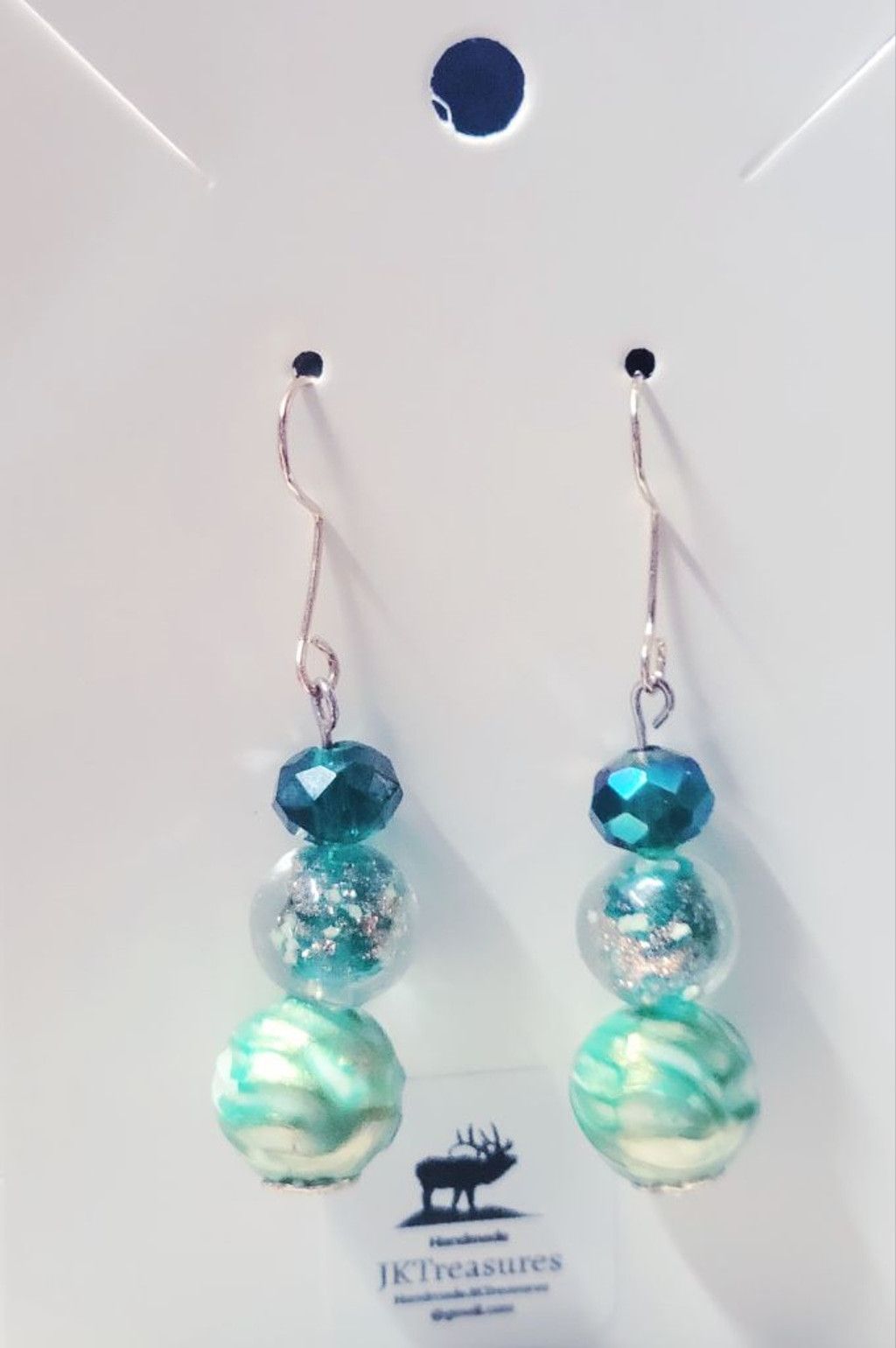 Handmade Multi-color green glass beads gold toned hook earrings Size ONE SIZE - 2 Thumbnail