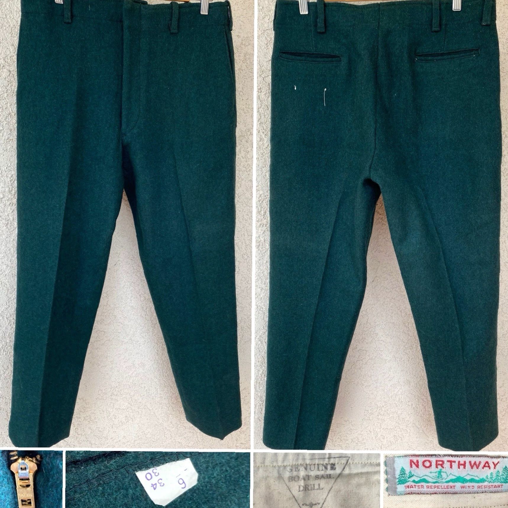 Vintage VINTAGE Northway Green Wool Outdoor Pants Talon Zipper Boat Sail Drill Pockets 34x30 Size US 34 / EU 50 - 5 Thumbnail
