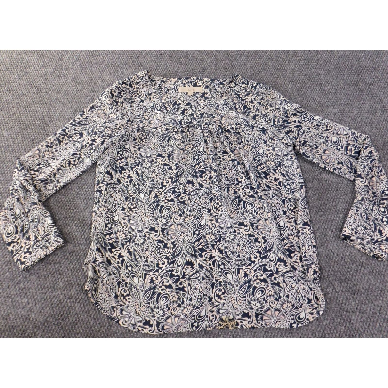 Ann Taylor Loft Top Medium Blue Floral Womens Pullover Coastal Cotton Polyester Casual Shirt Blouse M Womens Regular Knit Size M / US 6-8 / IT 42-44 - 2 Thumbnail