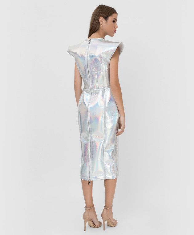 Dolce & Gabbana o1y0825 Short Sleeves Midi Dress in Silver Size XS / US 0-2 / IT 36-38 - 4 Thumbnail