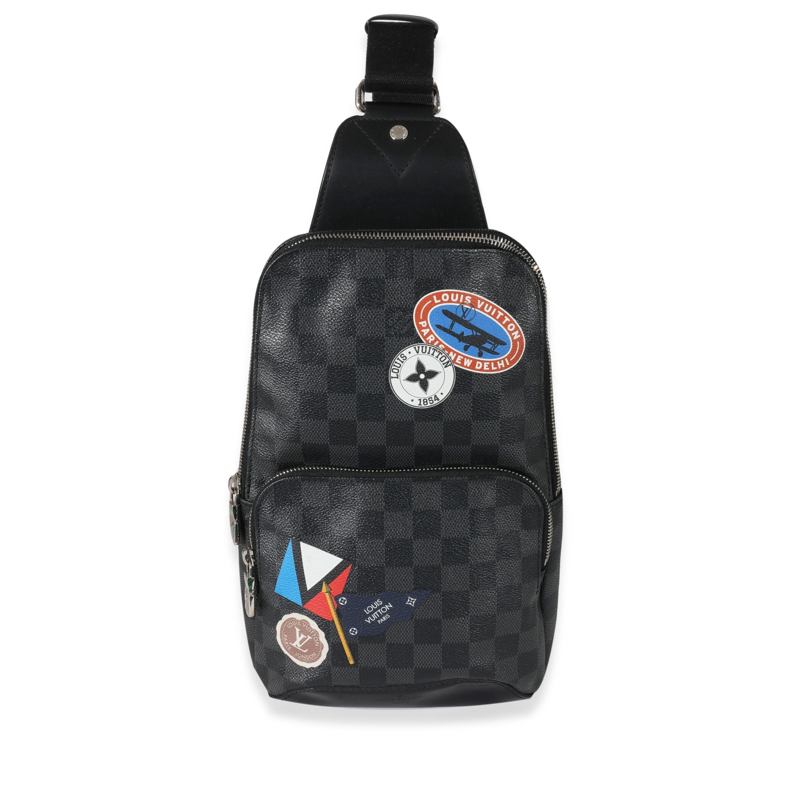 image of Louis Vuitton Damier Graphite Canvas Lv League Avenue Sling Bag in Black, Women's
