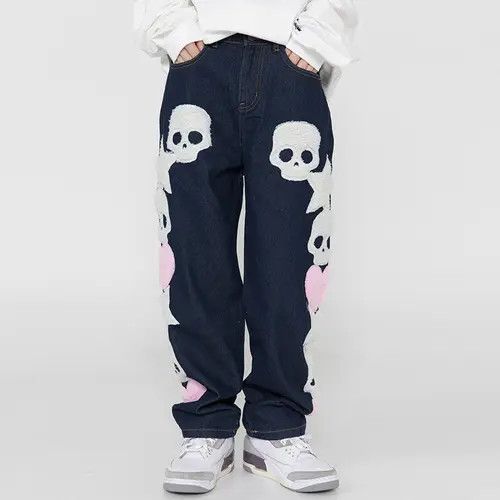 Skull and Stars Embroidery Jeans