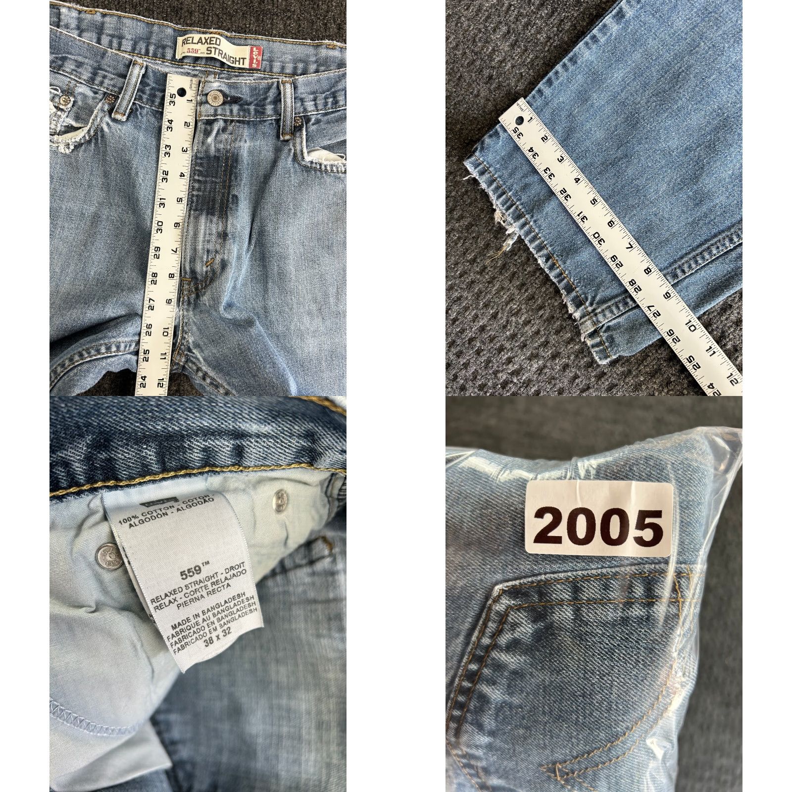 Levi's VINTAGE Levi’s 559 Straight Jeans 38 x 32 Medium Distressed Blue Men 90s Grunge Retro Size US 38 / EU 54 - 9 Thumbnail