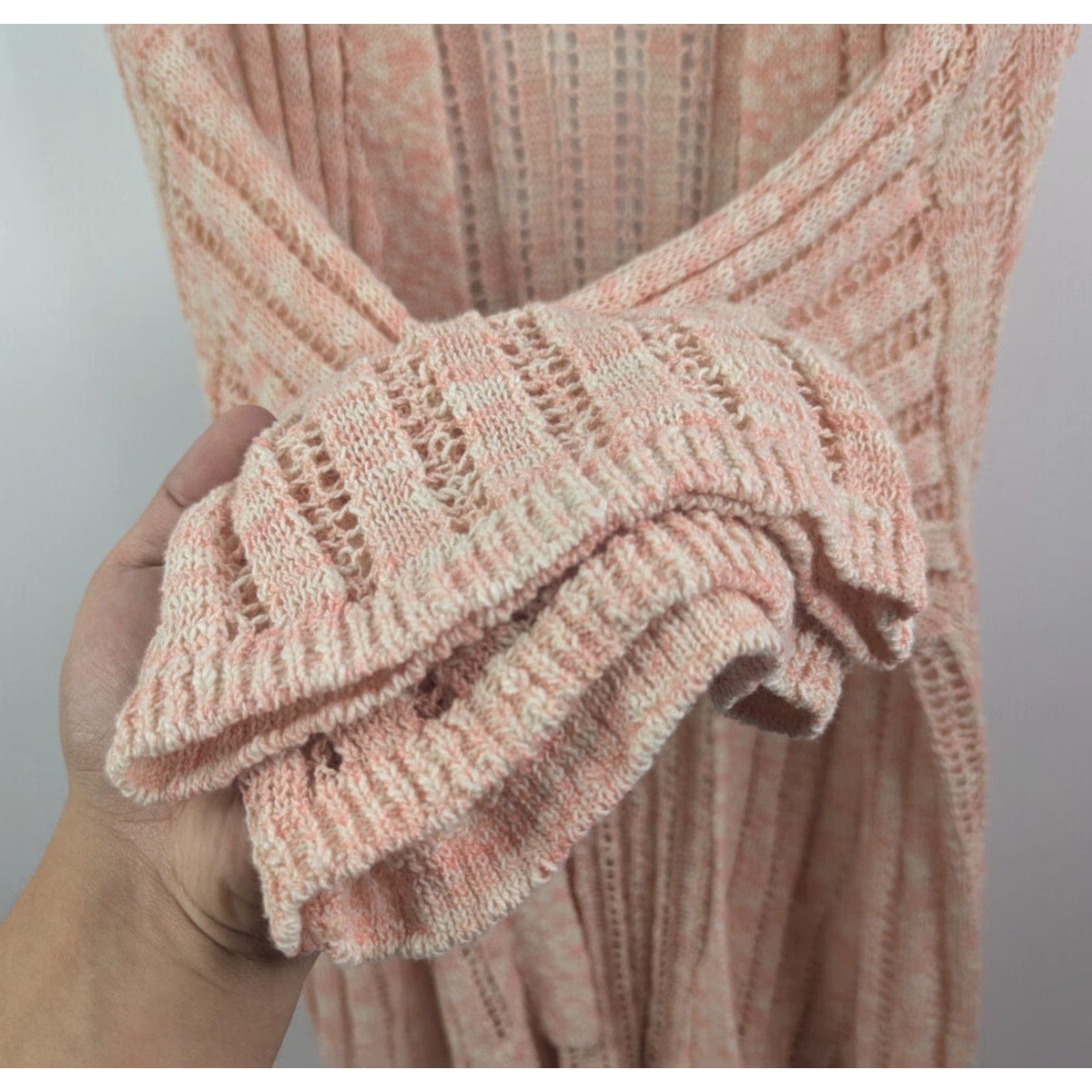 Vintage VINTAGE Lane Bryant Women's Plus 22/24 Pink White Open Knit Dolman Sleeve Cardigan Size 3XL / US 20-22 - 2 Thumbnail