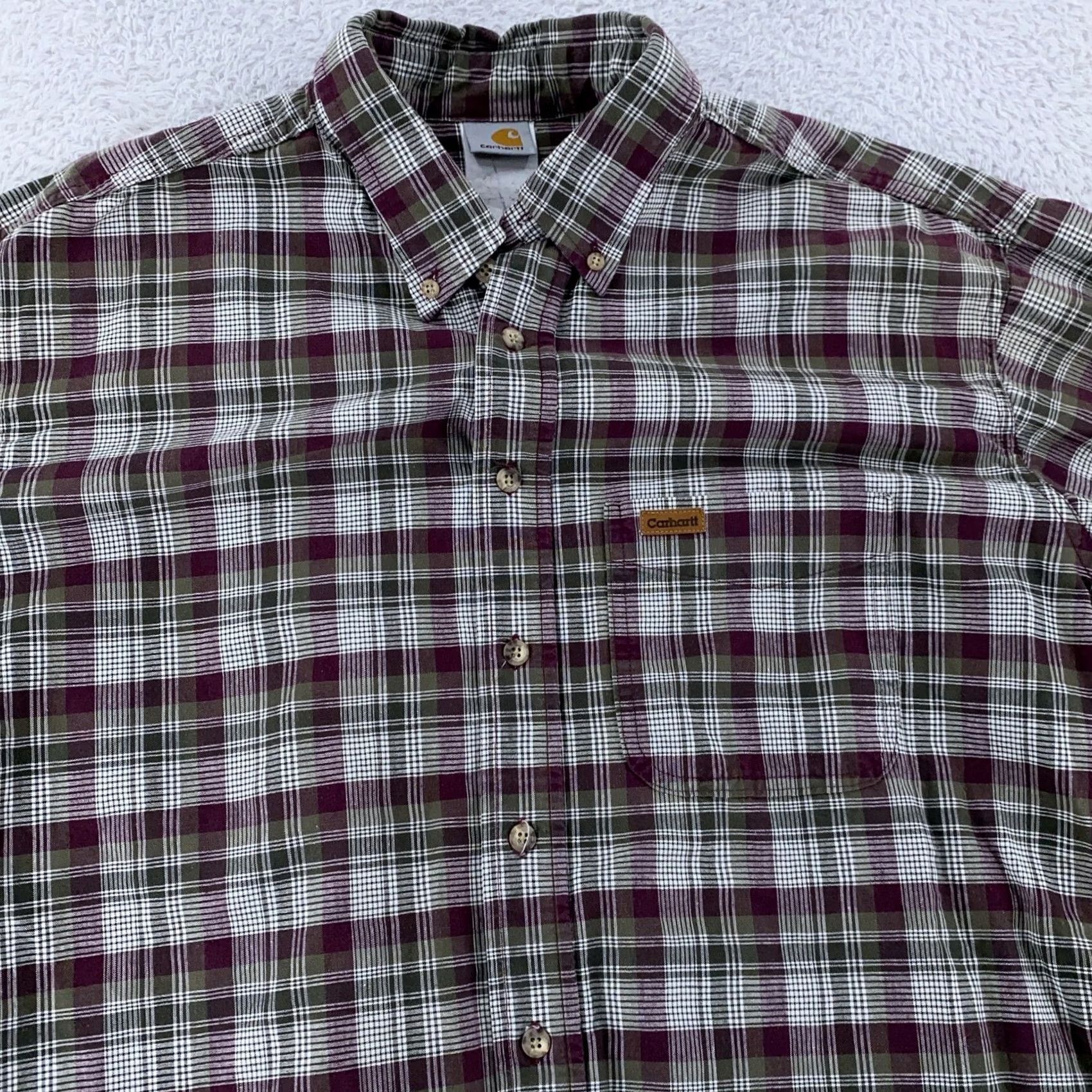 Carhartt Carhartt Shirt Mens XL Plaid Button-Down Short Sleeve Work Casual Green Size US XL / EU 56 / 4 - 2 Thumbnail