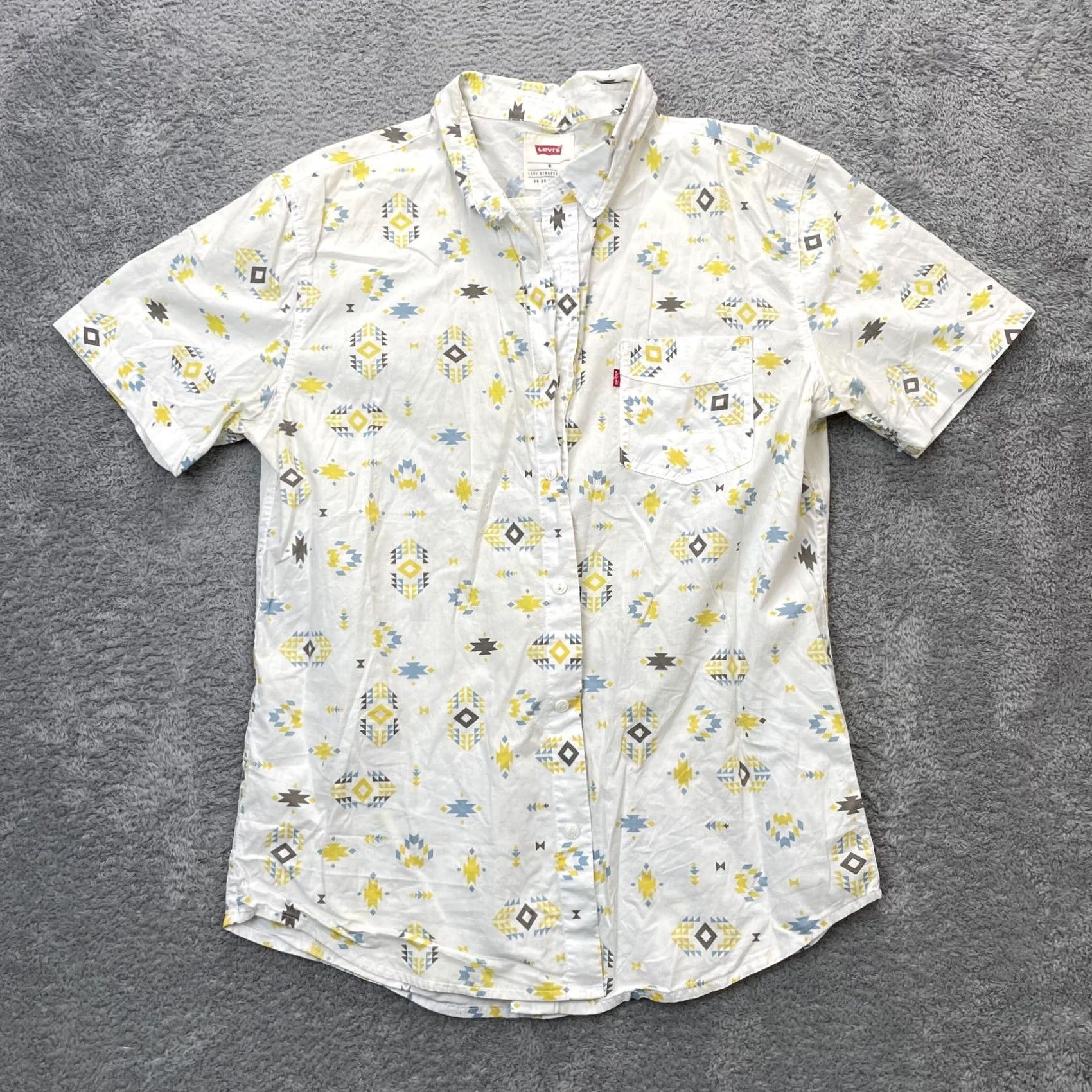 Levi's Levi's Shirt Mens Medium Beige Geometric Cotton Woven Button-Down Beach Size US M / EU 48-50 / 2 - 2 Thumbnail