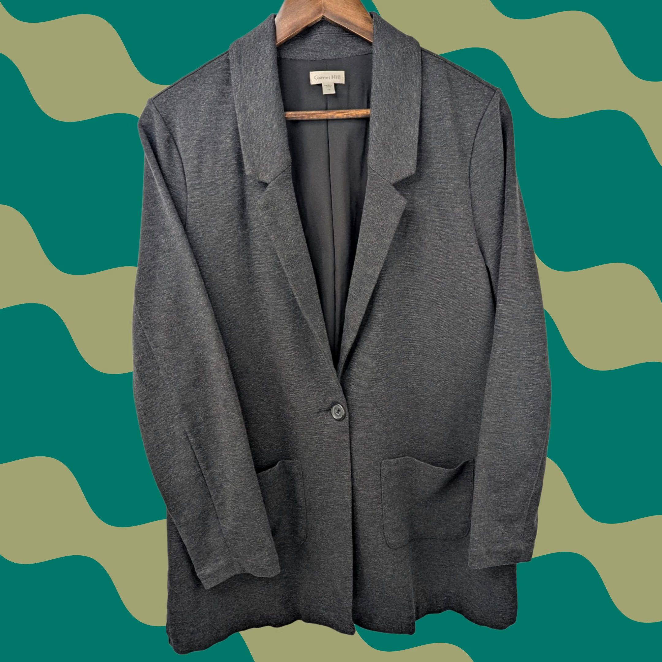 Vintage Garnet Hill Blazer Knit Gray 12 Relaxed Pockets Button Jacket Women's Easy Care/Lined Mid-Length Size XL / US 12-14 / IT 48-50 - 1 Thumbnail