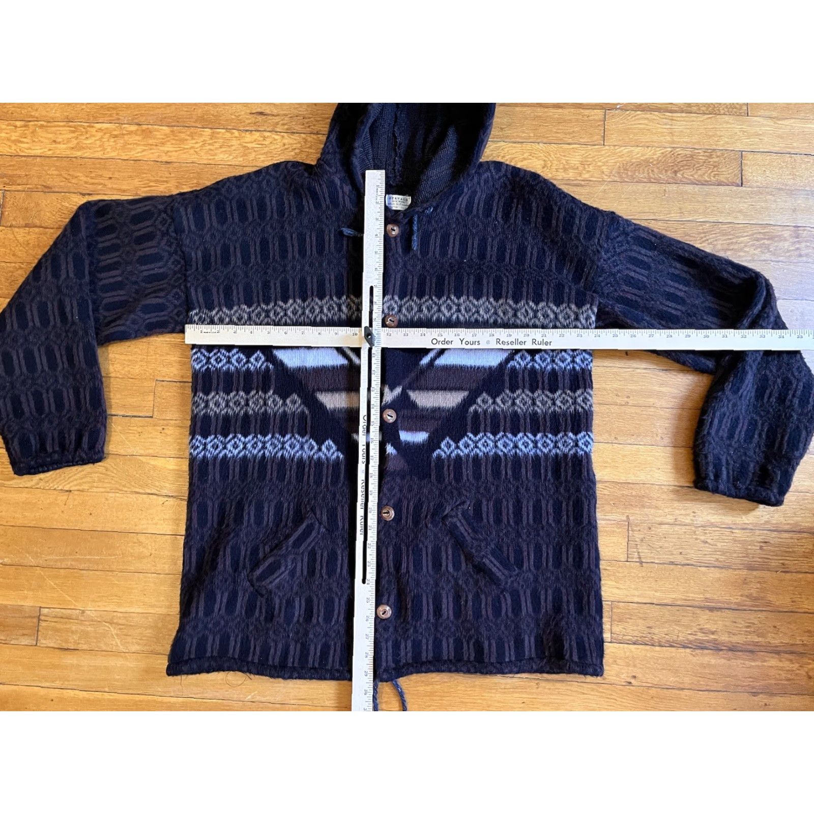 Vintage VINTAGE Otavalo Cardigan Sweater Hooded Women’s One Size Brown Aztec Geometric Wool 100% Heavyweight Oversized Regular Ladies Mens? Size ONE SIZE - 7 Thumbnail