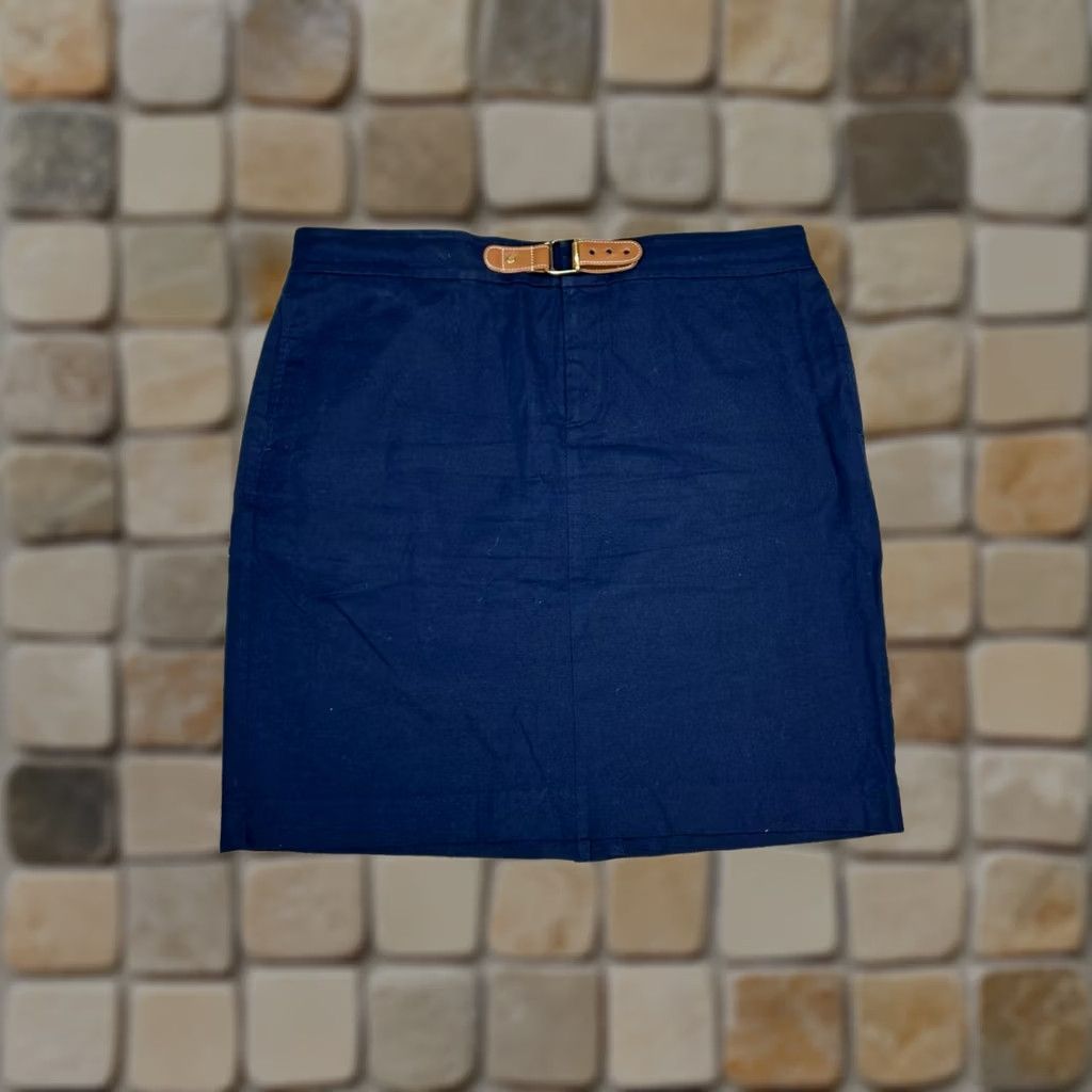 Ralph Lauren Lauren Ralph Lauren Skirt Womens 14 Navy Blue Cotton Belted Pencil Size 36" / US 14 / IT 50 - 1 Thumbnail