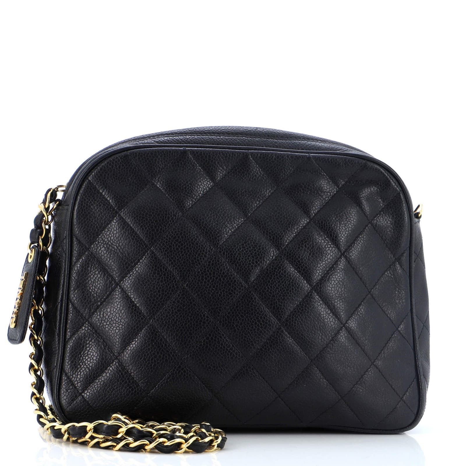 image of Chanel Vintage Chain Camera Bag Quilted Caviar Medium in Black, Women's