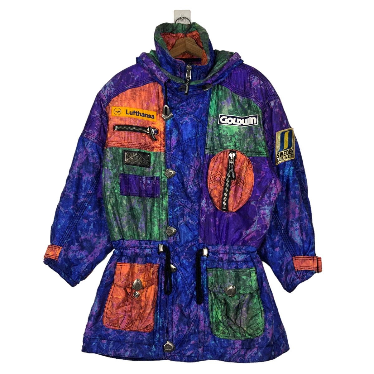Japanese Brand Vintage Ski Jacket Goldwin Multi Colour Cargo Pocket Winter Size US S / EU 44-46 / 1 - 1 Thumbnail