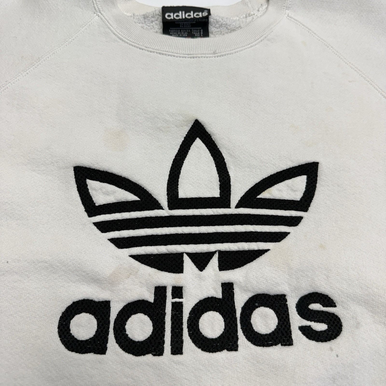 Adidas Vintage 90s Adidas Trefoil Crew Neck Embroidered Sweatshirt Size US L / EU 52-54 / 3 - 4 Thumbnail