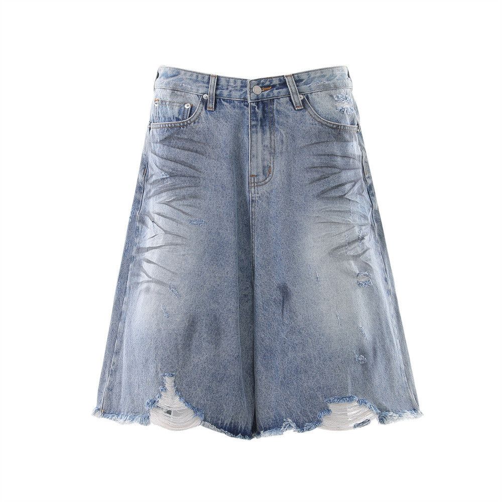 Vintage Punk Washed & Distressed Wide-Leg Denim Shorts Size US 32 / EU 48 - 1 Thumbnail