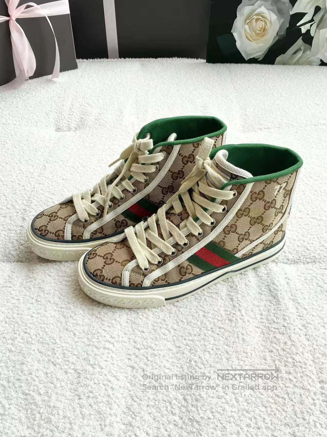 Gucci Guicci Presbyon full of logo classic high-top canvas shoes Size US 5.5 / IT 35.5 - 1 Thumbnail