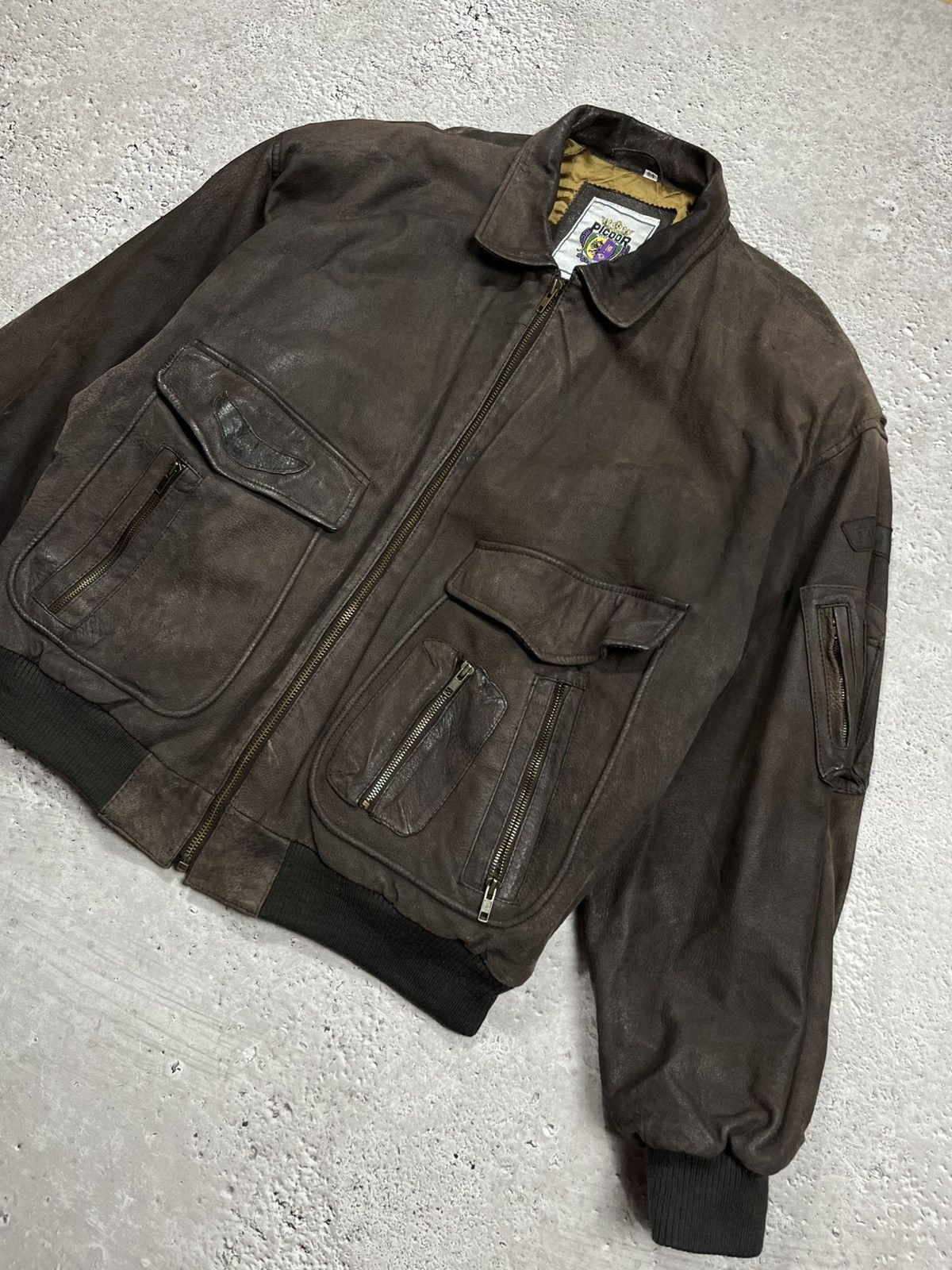 Japanese Brand × Leather × Vintage Vintage Distressed Aviator Bomber Jacket Brown Leather Look Size US XL / EU 56 / 4 - 2 Thumbnail