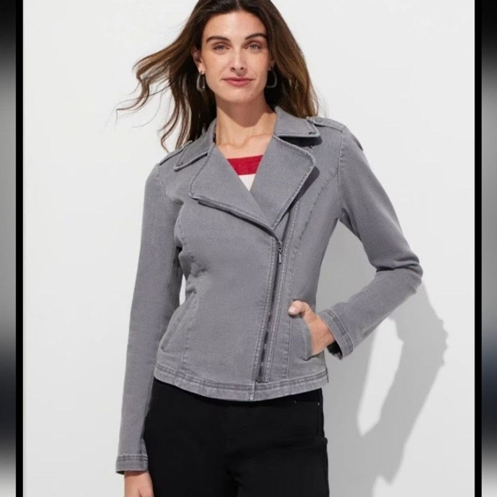 White House Black Market EUC Denim Moto Jacket From WHBM Size XXS / US 00 / IT 34 - 1 Thumbnail