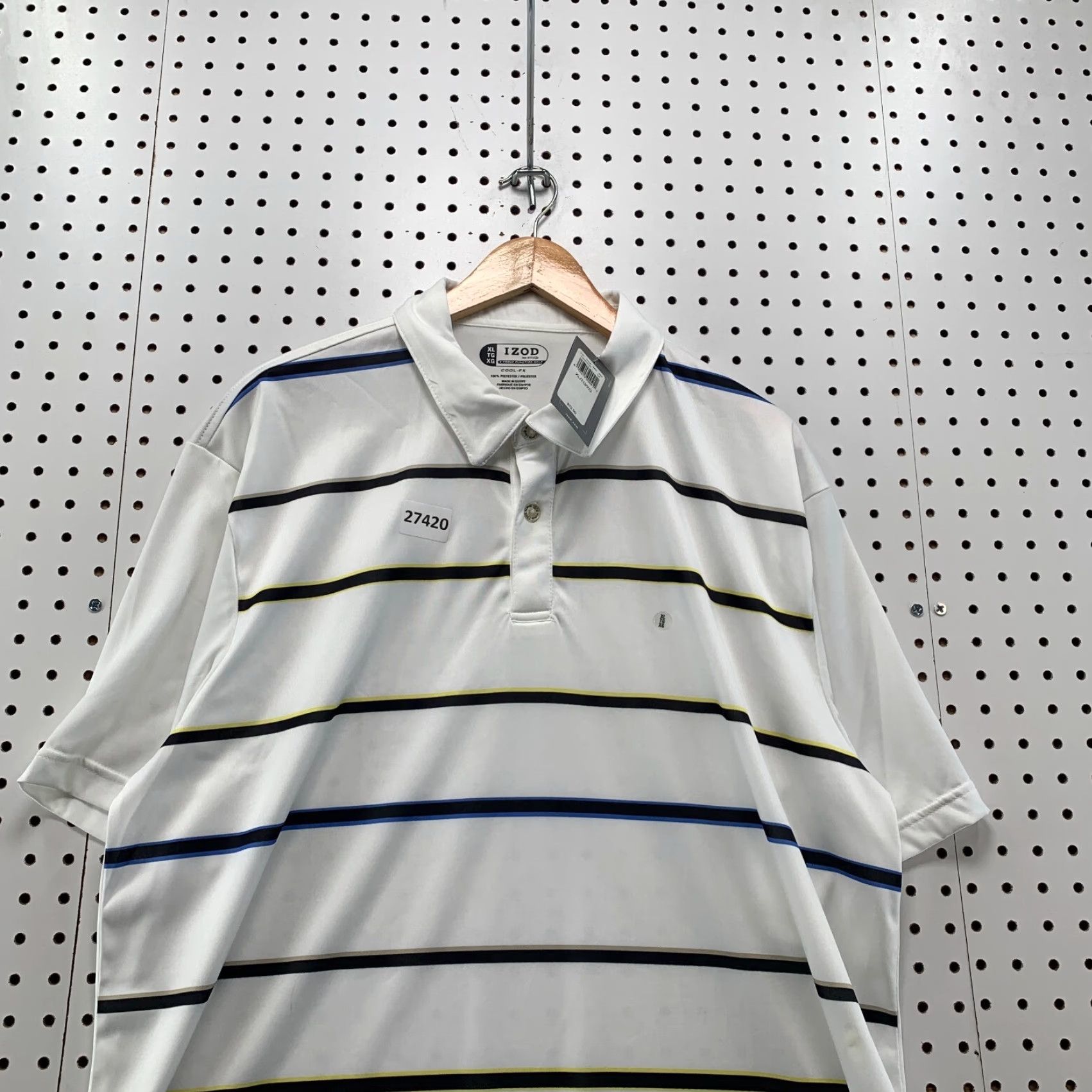 Izod VINTAGE IZOD Polo Shirt - White Striped Collared Golf Shirt - XL Men - 25x33 - NWT Size US XL / EU 56 / 4 - 2 Thumbnail