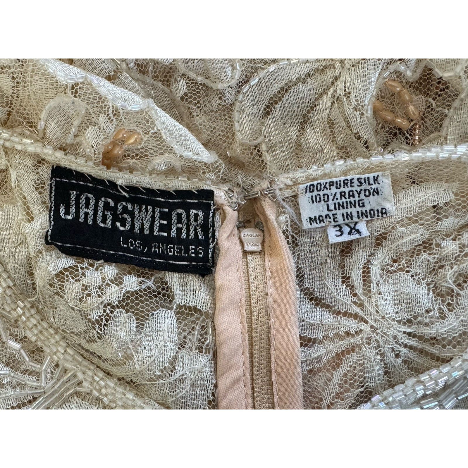 Other JAGSWEAR Vintage 100% Silk Shear Beaded 40s Flapper Dress 3X Size 3XL / US 20-22 - 15 Thumbnail