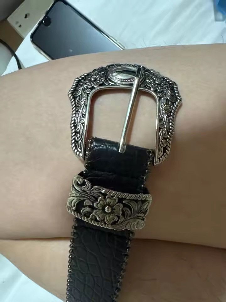 Japanese Brand 122 cm Y2k grunge western crocodile print black belt Size 34 - 7 Thumbnail