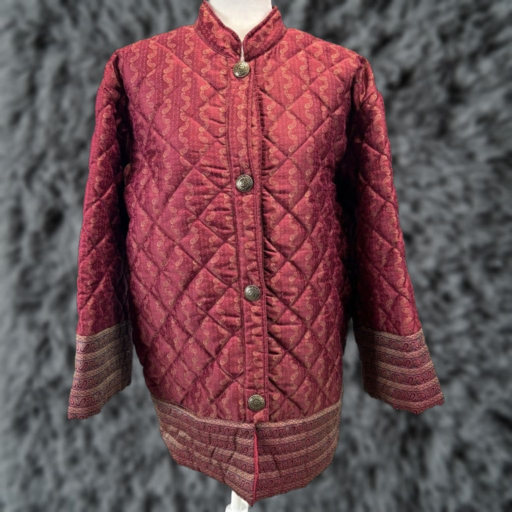 Victoria's Secret VINTAGE Victoria's Secret Quilted Jacket Medium Dark Red Gold Paisley 90s Womens Size M / US 6-8 / IT 42-44 - 1 Thumbnail